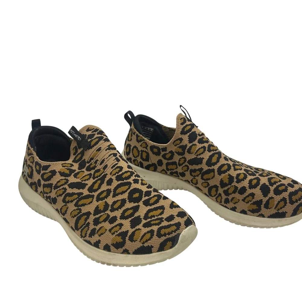 Skechers Ultra Flex Wildly Leopard Print Slip On Sneakers Tan Black 8